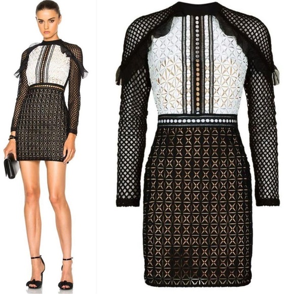 Self-Portrait Black and White Geometric Lace Mini Dress - Picture 2 of 5